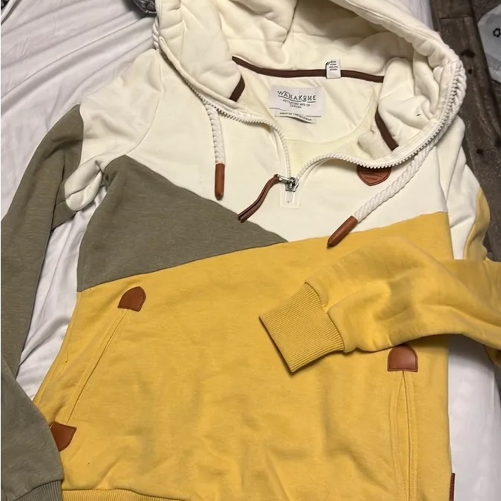 Wanakome Colorblock Hoodie - Cream, Yellow, and Olive